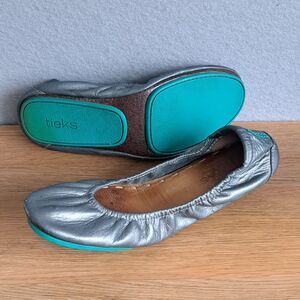 Tieks by Gavrieli Metallic Silver Grey Leather Ballet Flats Women 7 Minimalist